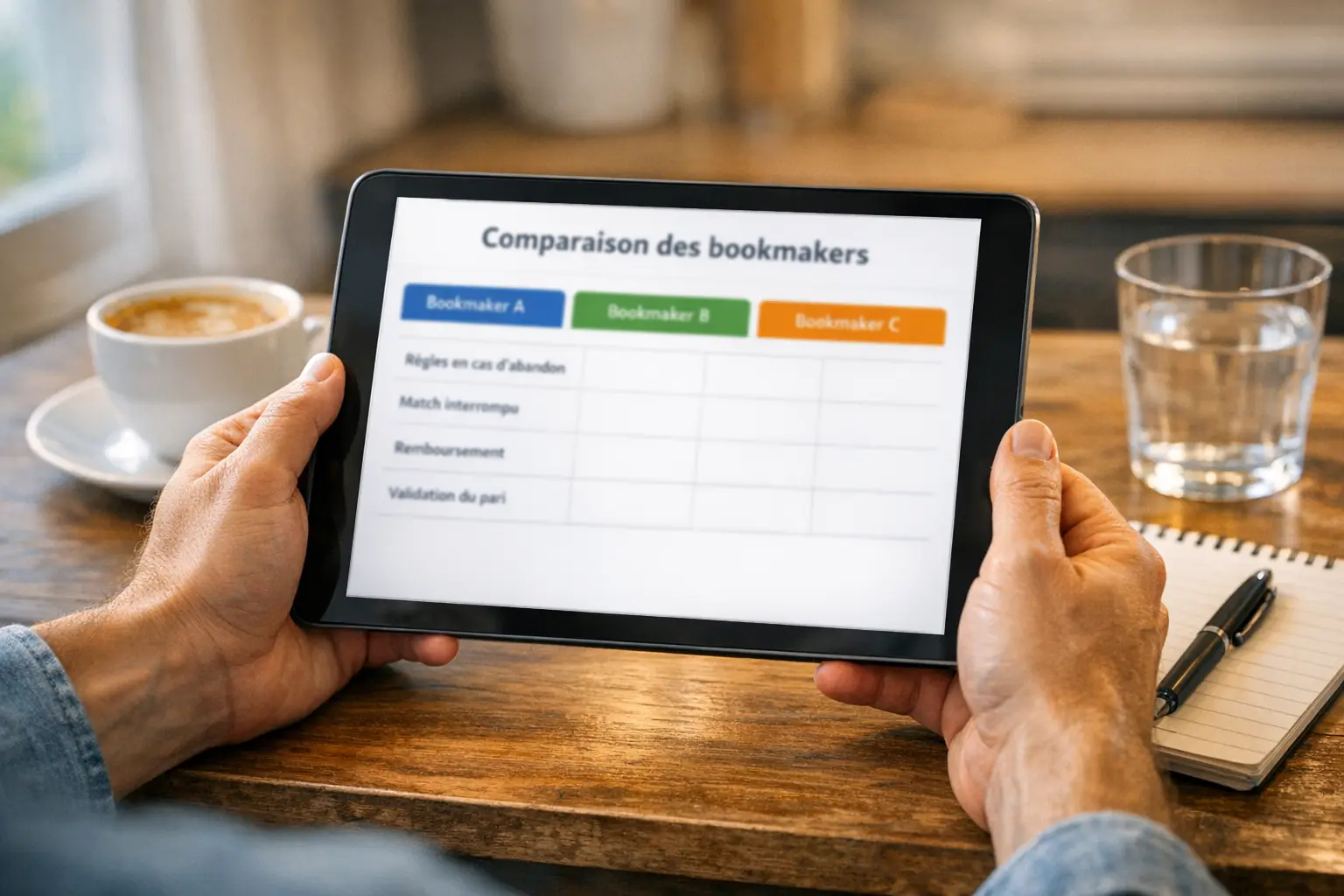 Personne consultant des informations sportives sur tablette