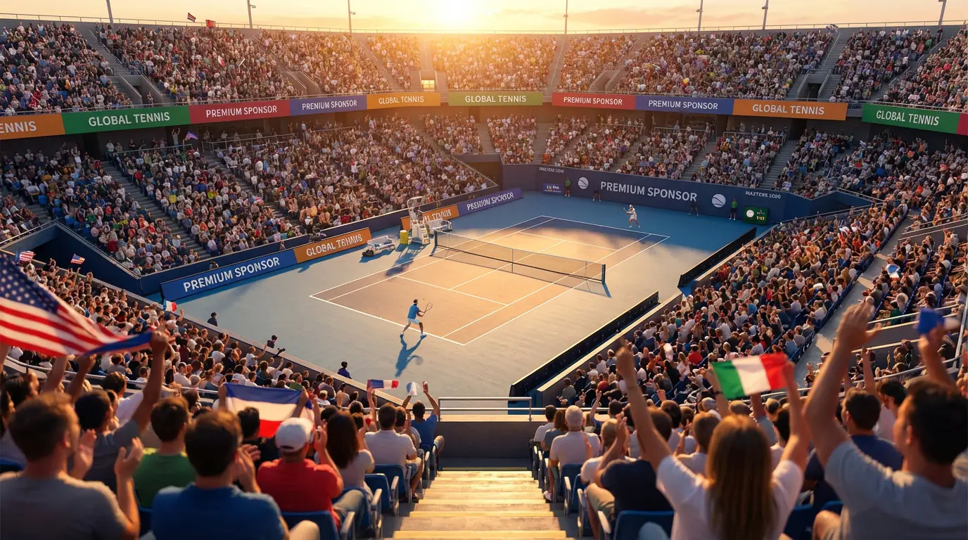 Stade de tennis lors d'un Masters 1000 avec un court central rempli de spectateurs