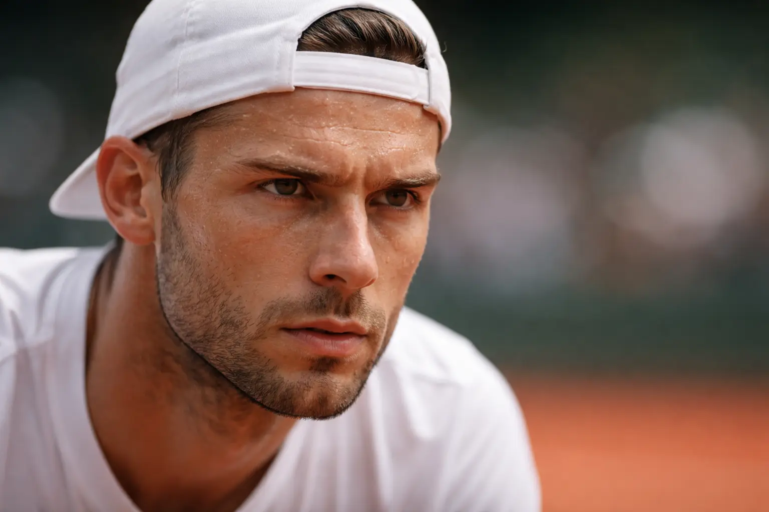 Gros plan sur un joueur de tennis concentré entre deux points