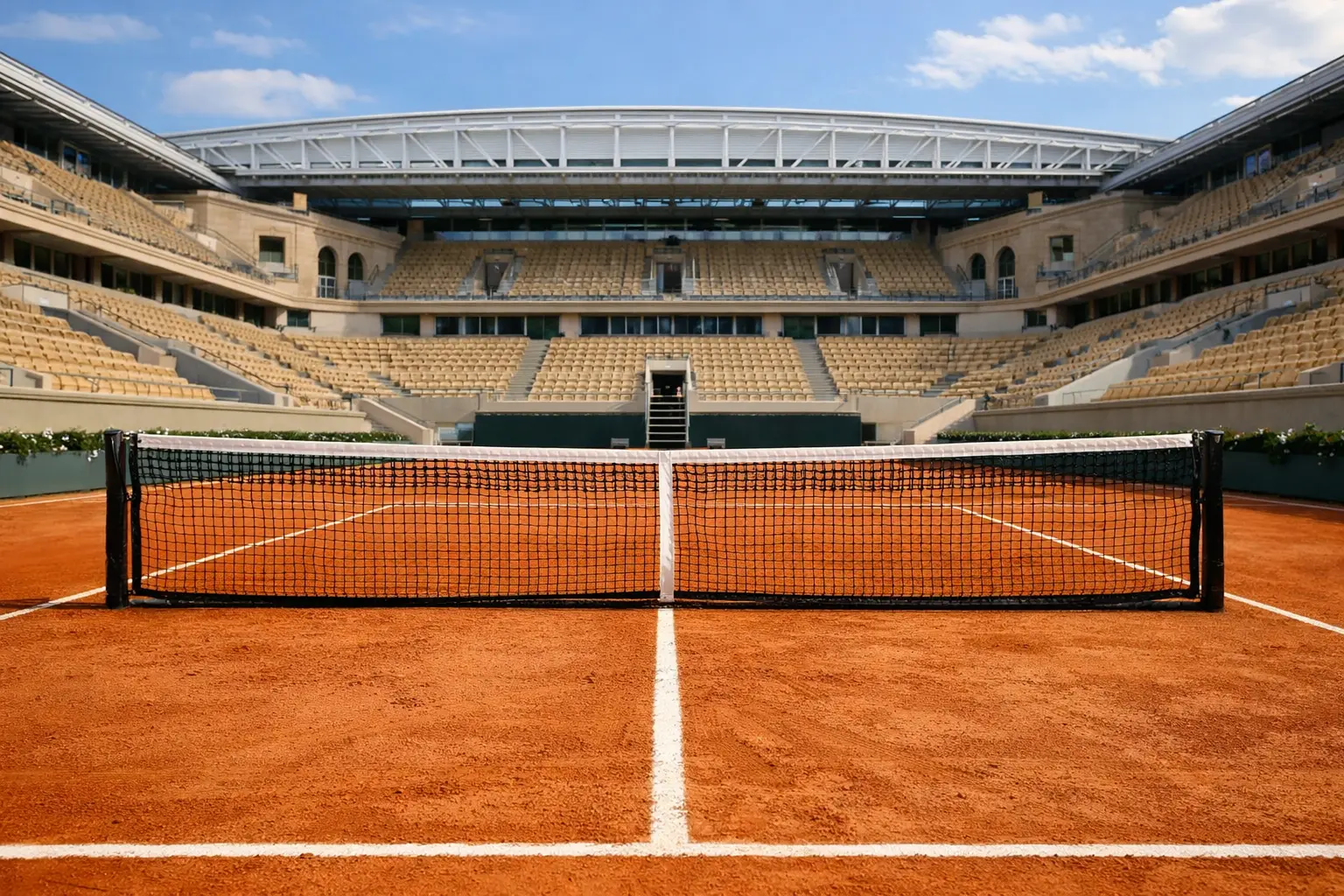 Court Philippe-Chatrier de Roland-Garros avec terre battue ocre