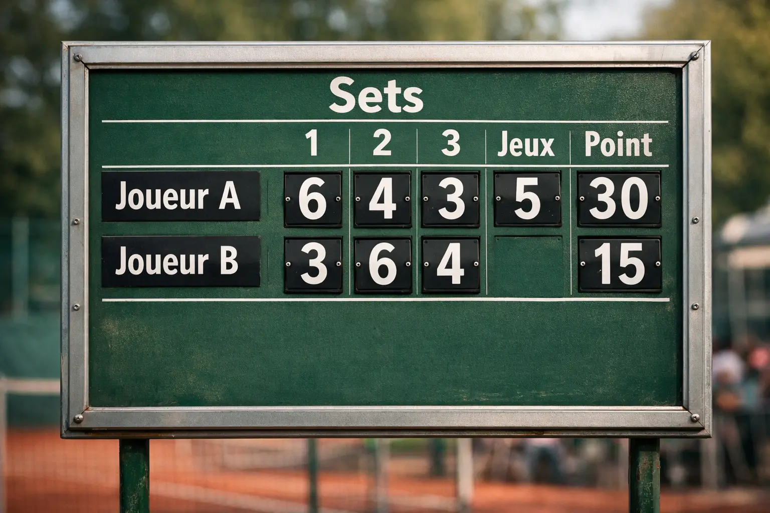 Tableau des scores de tennis montrant le décompte des sets