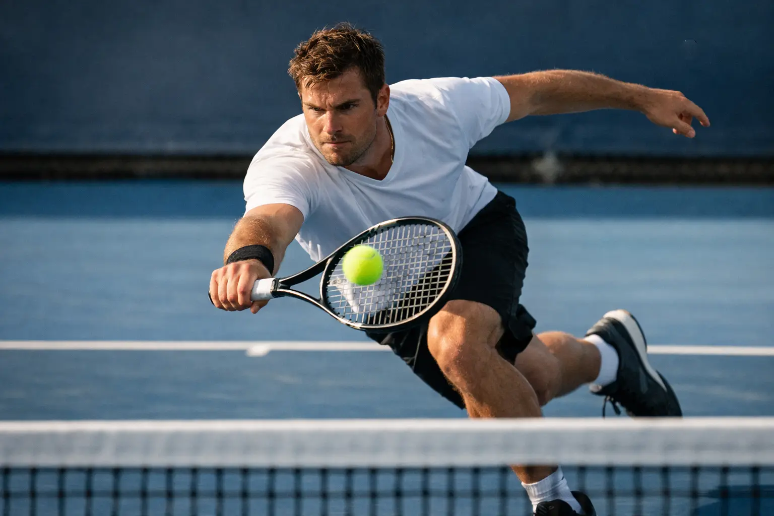 Joueur de tennis avec bandage au genou pendant un match