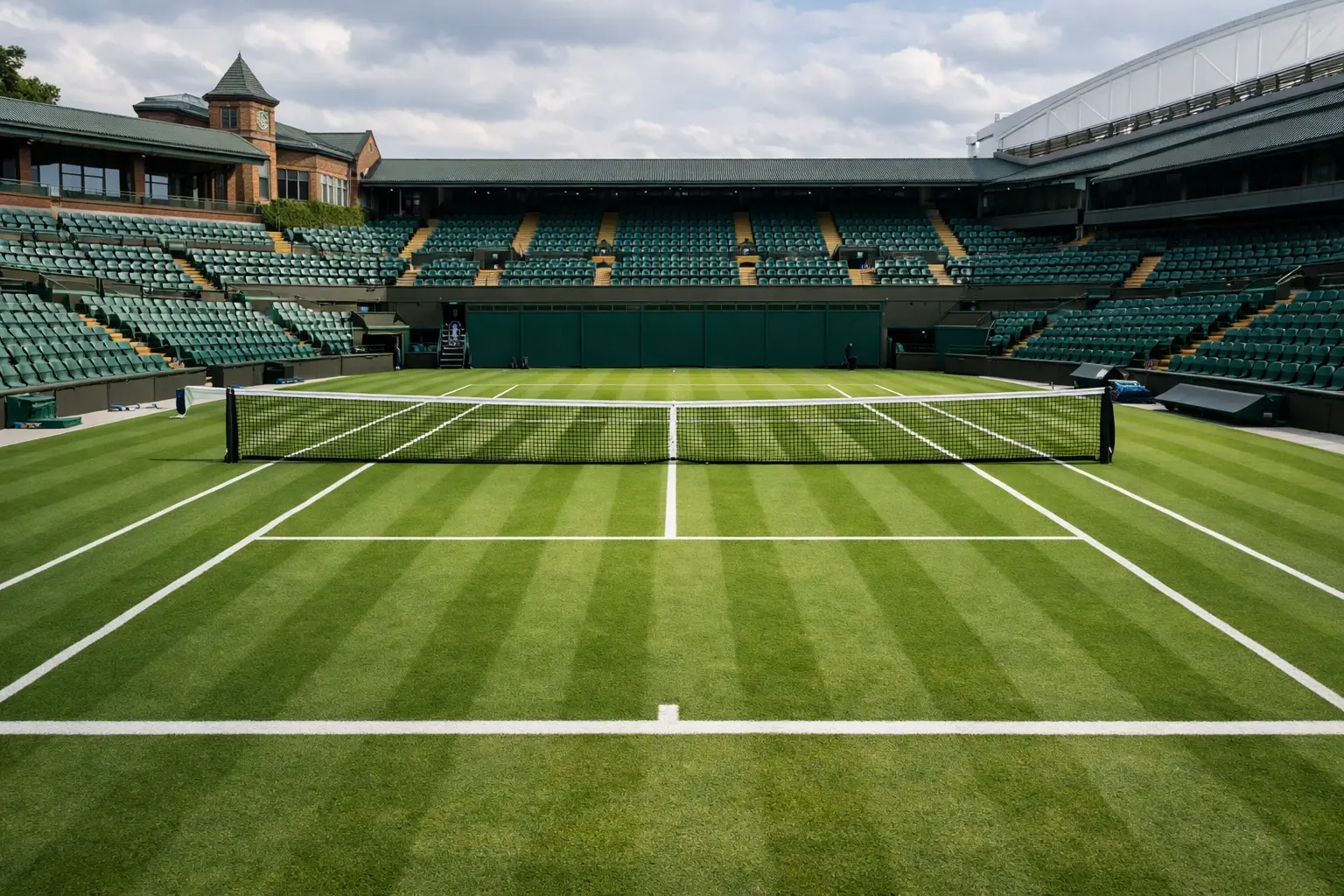 Court central de Wimbledon avec gazon vert impeccable